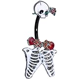 Body Candy Womens 14G Black PVD Steel Navel Ring Piercing Skeleton Skull Rose Double Mount Belly Button Ring