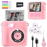 ESOXOFFORE Instant Print Camera for Kids, Christmas Birthday Gifts for Girls Boys Age 3-12, HD Digital Video Cameras for Toddler, Portable Toy for 3 4 5 6 7 8 9 10 Year Old Girl with 32GB SD Card-Pink