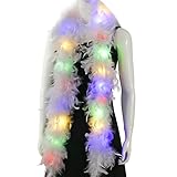 Larryhot Chandelle White Feather Boa - 2Yards 75g Colorful 20 LED Lights Boas for Party,Wedding,Halloween Costume,Christmas Tree and Home Decoration (White)