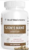 Real Mushrooms Lion’s Mane Capsules - Organic Lions Mane Mushroom Extract for Cognitive Function & Immune Support - Brain Supplements for Memory and Focus - Vegan Mushroom Supplement, 120 Caps