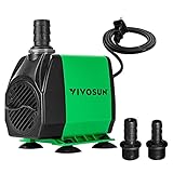 VIVOSUN 800GPH Submersible Pump(3000L/H, 24W), Ultra Quiet Water Fountain Pump with 10ft. High Lift with 6.5ft. Power Cord, 3 Nozzles for Fish Tank, Pond, Aquarium, Statuary, Hydroponics Green