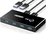 UGREEN USB 3.0 Switch Selector 2 Computers Share 4 USB 3.0 Ports KVM Switcher USB for PC Laptop Keyboard Mouse Printer Scanner One Button Switch Adapter with 2 Pack USB 3.0 Cables
