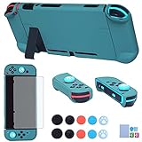 Dockable Case for Nintendo Switch - COMCOOL 3 in 1 Protective Cover Case for Nintendo Switch and Joy-Con Controller with Screen Protector and Thumb grips - Midnight Green