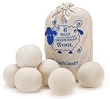 Wool Dryer Balls - Natural Fabric Softener, Reusable, Reduces Clothing Wrinkles and Saves Drying Time. The Large Dryer Ball is a Better Alternative to Plastic Balls and Liquid Softener. (Pack of 6)