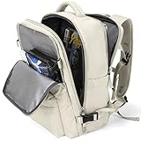 Large Travel Backpack Women, Carry On Backpack,Hiking Backpack Waterproof Outdoor Sports Rucksack Casual Daypack Fit 14 Inch Laptop with USB Charging Port Shoes Compartment, Beige