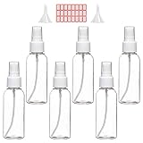 Zoizocp Spray Bottles, 2oz/50ml Clear Empty Fine Mist Plastic Mini Travel Bottle Set, Small Refillable Liquid Containers with 2pcs Funnels and 24pcs Labels (6 Pack)