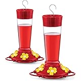 Hummingbird Feeder 10 oz [Set of 2] Plastic Hummingbird Feeders for Outdoors, with Built-in Ant Guard - Circular Perch with 5 Feeding Ports - Wide Mouth for Easy Filling/2 Part Base for Easy Cleaning