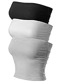 MixMatchy Women's Solid Casual Summer Side Shirring Scrunched Double Layered Tube Top 3PACK - Black/H.Grey/White S