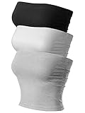 MixMatchy Women's Solid Casual Summer Side Shirring Scrunched Double Layered Tube Top 3PACK - Black/H.Grey/White S