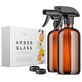 LiBa Amber Glass Spray Bottles 2 Pack, 16 oz Refillable Empty Spray Bottle for Cleaning, Essential Oils, Hair, Plants, Adjustable Nozzle for Squirt and Mist, Bleach/Vinegar/Rubbing Alcohol Safe