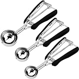 HOMURE H Cookie Scoop Set, Include 1 Tbsp/2 Tbsp/3 Tbsp, Cookie Scoops for Baking Set of 3, Cookie Dough Scoop, 18/8 Stainless Steel, Good Grip, Non-Slip, for Cookie Cupcake Muffin Ice Cream waffle