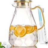 Yirilan Glass Pitcher,74 oz/2.2 Liter Water Pitcher With Lid,Iced Tea Pitcher for Fridge,Glass Water Carafe With Lid, Glass Water Jug,Large Drink Pitcher For Juice, Milk, Cold Or Hot Beverages,2 Quart