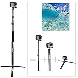 Smatree Carbon Fiber Selfie Stick Tripod Extension Monopod Compatible for GoPro Hero 8/7/6/5/4/3 plus/3/2018/Fusion/AKASO/SJCAM SJ4000 Xiaomi Yi/DJI OSMO Action Cameras with Tripod