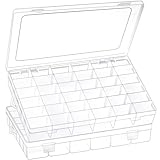 2 Pack 36 Grids Clear Plastic Organizer Box with Adjustable Dividers, Small Craft Organizers and Storage, Compartment Container for Bead, Nail, Jewelry, Art, DIY Crafts, Fishing Tackle, Small Items