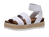 CUSHIONAIRE Women's Mandy Cork Espadrille Wedge Sandal,White,8