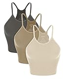 ODODOS Women's Crop 3-Pack Washed Super Soft Lightweight Rib-Knit Camisole Crop Tank Tops, Mushroom Taupe Charcoal, Medium/Large