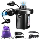 Electric Air Pump, 110V AC/12V DC Portable Air Mattress Two-Way Universal Inflator Pump for Inflatables Pool, Airbeds, etc with 3 Nozzles and 1 Storage Bag