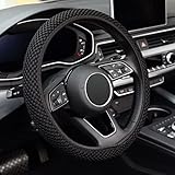 KAFEEK Elastic Stretch Steering Wheel Cover,Warm in Winter and Cool in Summer, Universal 15 inch, Microfiber Breathable Ice Silk, Anti-Slip, Odorless, Easy Carry,Black