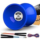 MAGICYOYO Pro Triple Bearing Diabolo Medium Size 5” Blue Chinese Yoyo Toy with 2 Pair Carbon Sticks+ 2 Extra Strings +1 Net Bag, High Performance Chinese Yoyo Diabolo Skill Toy