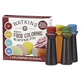 Watkins Assorted Food Coloring, 1 Each Red, Yellow, Green, Blue, Total Four .3 oz bottles