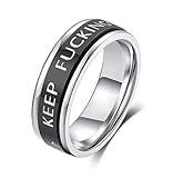 ALEXTINA Anxiety Ring for Women Men 7MM Stainless Steel Spinner Ring Keep Going Fidget Rings for Anxiety Inspirational Quote Positive Saying Stress Relief Gift for Teen Girls, Black Size 7