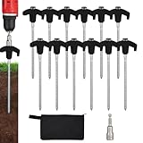 12 Pack Screw in Tent Stakes Heavy Duty,8 Inch Ground Anchors Screw in,Metal Stakes with Hex Head Driver,Camping Tent Accessories.(Black)