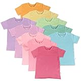 HonestBaby unisex baby Organic Cotton Short Sleeve T-shirt Multi-packs infant and toddler t shirts, 10-pack Rainbow Girl, 24 Months US