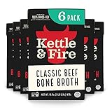 Kettle and Fire Classic Beef Bone Broth, Keto, Paleo, and Whole 30 Approved, Gluten Free, High in Protein and Collagen (6 Pack)