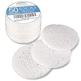 50-Count Compressed Facial Sponges, GAINWELL White Cellulose 100% Natural Cosmetic Spa Sponges for Facial Cleansing, Exfoliating Mask, Makeup Removal
