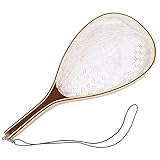 Fashionwu Fly Fishing Landing Net Trout Fishing Net, Soft Rubber Catch and Release Fish Net with Wooden Handle Frame, Gifts for Him