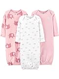Simple Joys by Carter's Baby Girls' Cotton Sleeper Gown, Pack of 3, Light Pink/Elephants/Rainbow, 0-3 Months