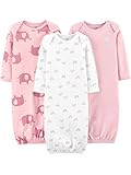 Simple Joys by Carter's Baby Girls' Cotton Sleeper Gown, Pack of 3, Light Pink/Elephants/Rainbow, 0-3 Months