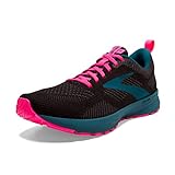 Brooks Revel 5 Sneakers for Women Offers Rubber Outsole, Lace-Up Closure, and Arrow-Point Outsole Pattern Black/Blue/Pink 9 B - Medium