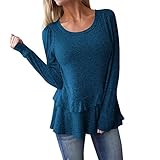 Blouse for Women Long Sleeve Kimloog Womens Casual O-Neck Tops Long Sleeve Sweatshirt Ruffle Hem T Shirt Blouse [video game] [video game]