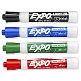 EXPO Low Odor Dry Erase Markers, Chisel Tip, Assorted Colors, 4 Count
