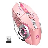 Uciefy T85 Rechargeable Wireless Mouse, 2.4G Ergonomic Silent Gaming Mice Portable Optical with USB Receiver, 3 Adjustable DPI, 6 Buttons LED Lights for Laptop/PC/Chromebook (Pink)
