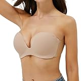 JUST BEHAVIOR Strapless Backless Sticky Invisible Push-up Self Adhesive Bras for Women (d, Clear Wing Beige)