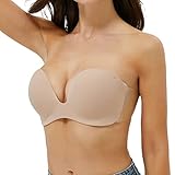 JUST BEHAVIOR Strapless Backless Sticky Invisible Push-up Self Adhesive Bras for Women (d, Clear Wing Beige)