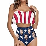 MyPupSocks Personalized American Flag High Waisted Flounce Bikini Set Beachwear for Women S