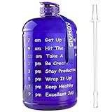 AOMAIS Gallon Water Bottle with Motivational Time Marker, Large 128 oz, Leak-Proof, Wide Mouth, BPA Free Water Bottles for Sports Gym Fitness Work(1 Gallon, Purple)