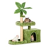 TSCOMON 31.5' Cat Tree Cat Tower for Indoor Cats with Green Leaves, Cat Condo Cozy Plush Cat House with Hang Ball and Leaf Shape Design, Cat Furniture Pet House with Cat Scratching Posts, Green
