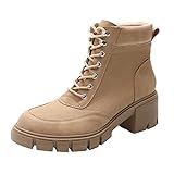 Fullwei Chuncky Boots for Women,Women Platform Work Hiking Boots Ladies Casual Lace Up Ankle Motorcycle Riding Boot Walking Shoe (Chuncky Boots for Women-A-Khaki, 7)