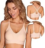 PRETTYWELL Bralettes for Women Padded, Cross-Back Bras for Women Wirefree, Seamless Comfortable Bra with Adjustable Straps (Nude, M)
