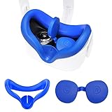 VR Face Silicone Cover Mask Combo with Protective Lens Cover for Oculus Quest 2 Headset Face Pad Cushion Accessories Set Sweatproof Lightproof by X-super Home (Blue, Oculus Quest 2)