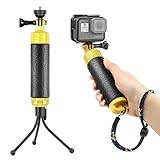 SOONSUN Waterproof Floating Hand Grip Compatible with GoPro Hero 8 7 6 5 4 3+ 2 1 Session Black Silver Floaty Handle Handler with Mini Tripod Accessories Kit for All Action Cameras Water Sports