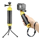 SOONSUN Waterproof Floating Hand Grip Compatible with GoPro Hero 8 7 6 5 4 3+ 2 1 Session Black Silver Floaty Handle Handler with Mini Tripod Accessories Kit for All Action Cameras Water Sports