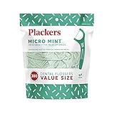 Plackers Micro Mint Dental Flossers, Fresh Mint Flavor, Fold-Out Toothpick, Super Tuffloss, Easy Storage with Sure-Zip Seal, 300 Count