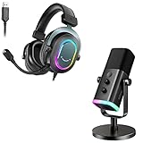 FIFINE XLR/USB Microphone and Gaming Headset,Computer Recording Streaming Mic with Mute Button, RGB, Gamer Headphones with Microphone for YouTube Podcasting Gaming (AM8+H6)