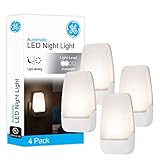 GE LED Night Light, Plug-in, Dusk to Dawn Sensor, Warm White, UL-Certified, Energy Efficient, Ideal Nightlight for Bedroom, Bathroom, Nursery, Hallway, Kitchen, 46882, 4 Pack