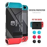Dockable Case for Nintendo Switch, Protective Case for Nintendo Switch with a Tempered Glass Screen Protector and 6 Joy Stick Covers, Fit into the Dock Station - Clear